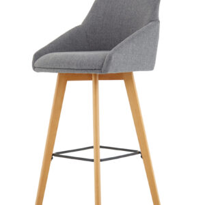 Carmen Grey Fabric Wooden Leg High Stool Chair - Image 3