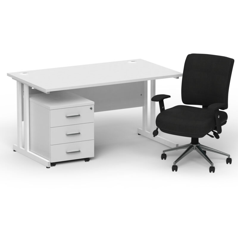 Impulse 1400mm Cantilever Straight Desk With Mobile Pedestal and Chiro Medium Back Black Operator Chair - Image 42