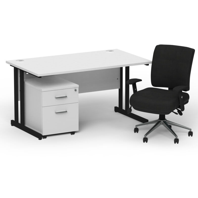 Impulse 1400mm Cantilever Straight Desk With Mobile Pedestal and Chiro Medium Back Black Operator Chair - Image 54