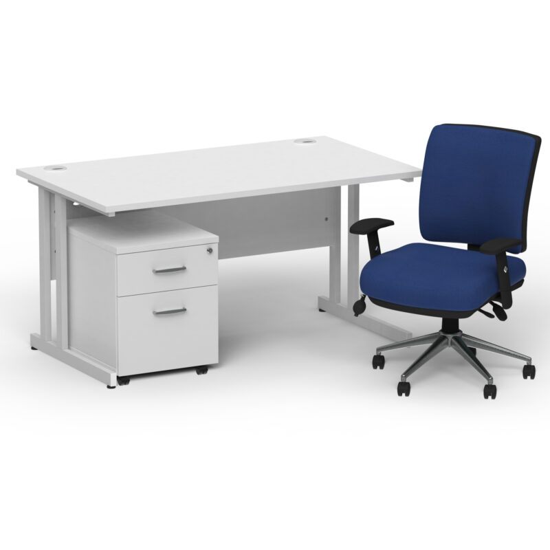 Impulse 1400mm Cantilever Straight Desk With Mobile Pedestal and Chiro Medium Back Blue Operator Chair - Image 9
