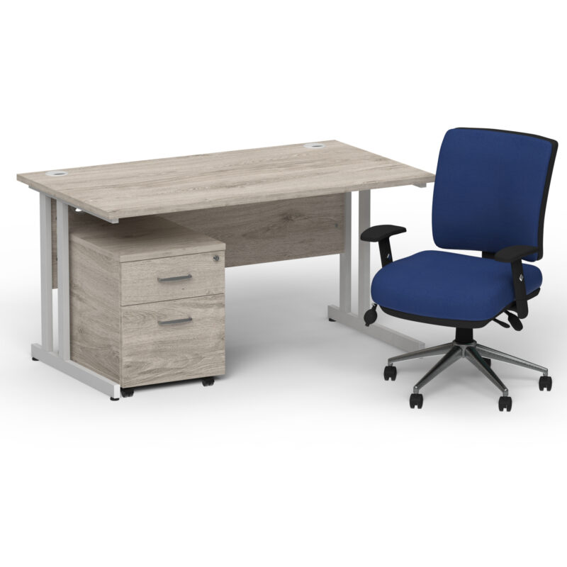 Impulse 1400mm Cantilever Straight Desk With Mobile Pedestal and Chiro Medium Back Blue Operator Chair - Image 11