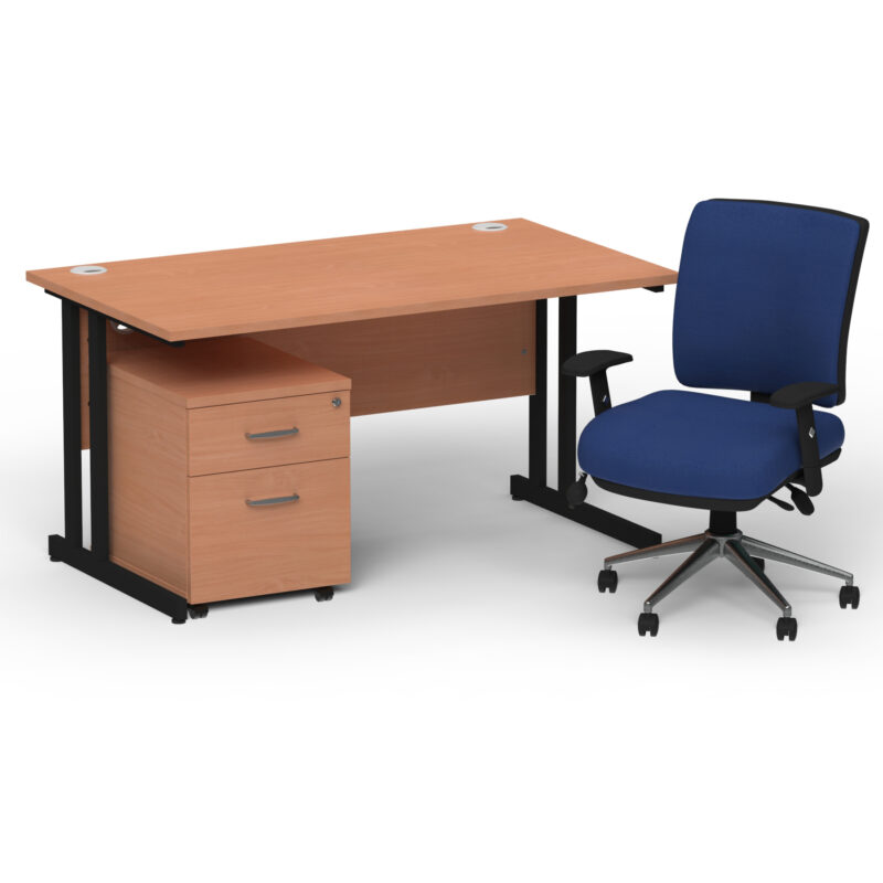 Impulse 1400mm Cantilever Straight Desk With Mobile Pedestal and Chiro Medium Back Blue Operator Chair - Image 49
