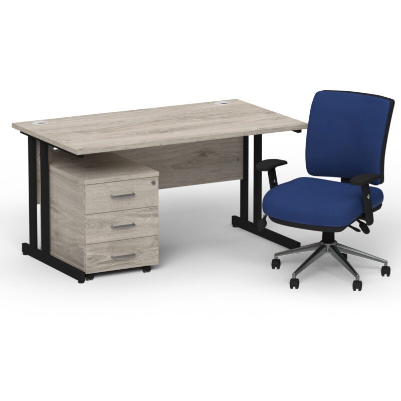 Impulse 1400mm Cantilever Straight Desk With Mobile Pedestal and Chiro Medium Back Blue Operator Chair - Image 71