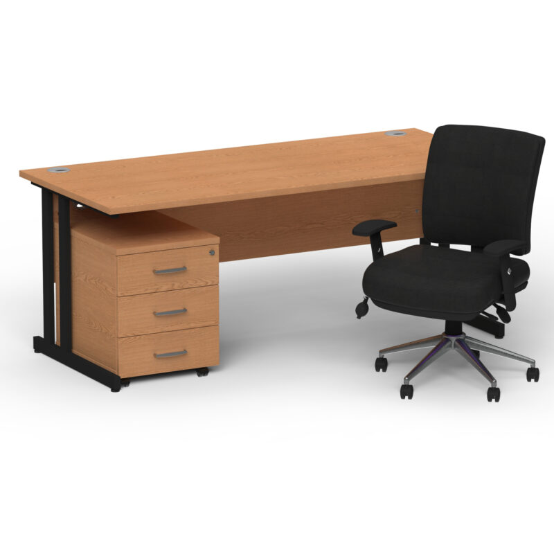 Impulse 1600mm Cantilever Straight Desk With Mobile Pedestal and Chiro Medium Back Black Operator Chair - Image 65
