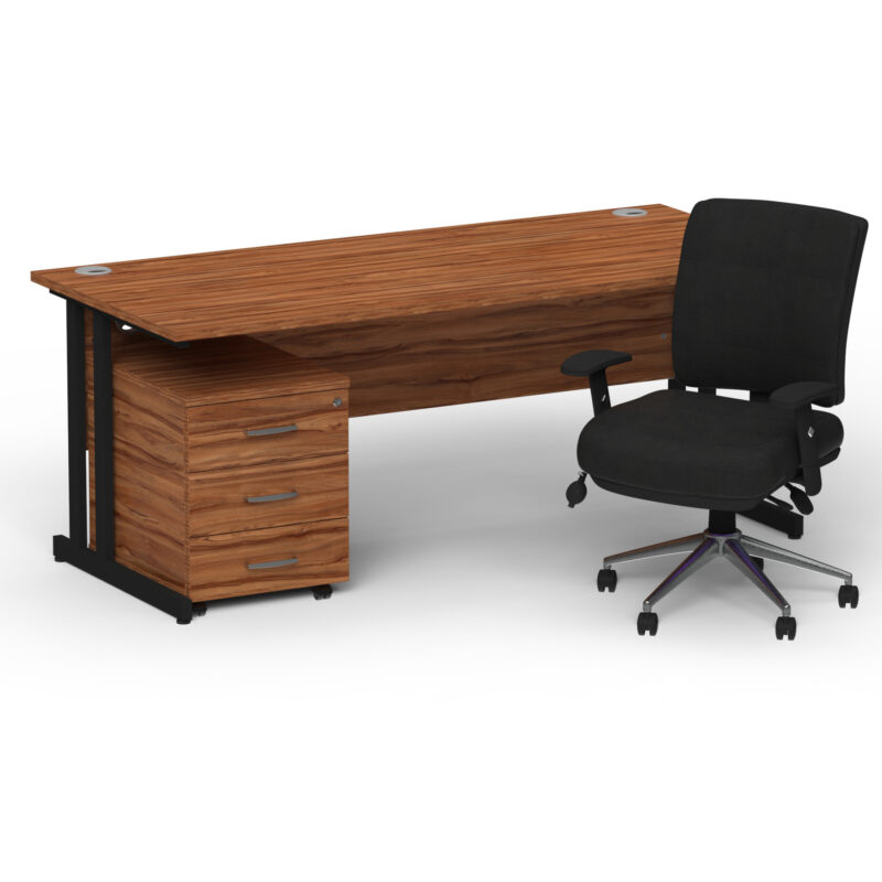 Impulse 1600mm Cantilever Straight Desk With Mobile Pedestal and Chiro Medium Back Black Operator Chair - Image 67
