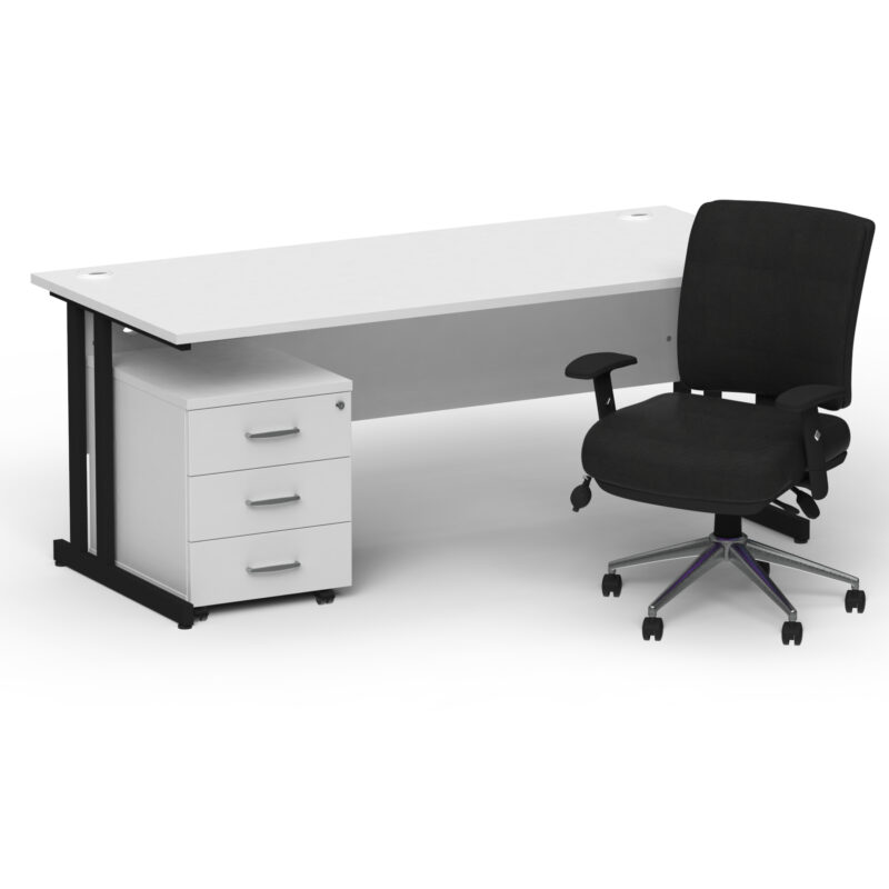 Impulse 1600mm Cantilever Straight Desk With Mobile Pedestal and Chiro Medium Back Black Operator Chair - Image 69