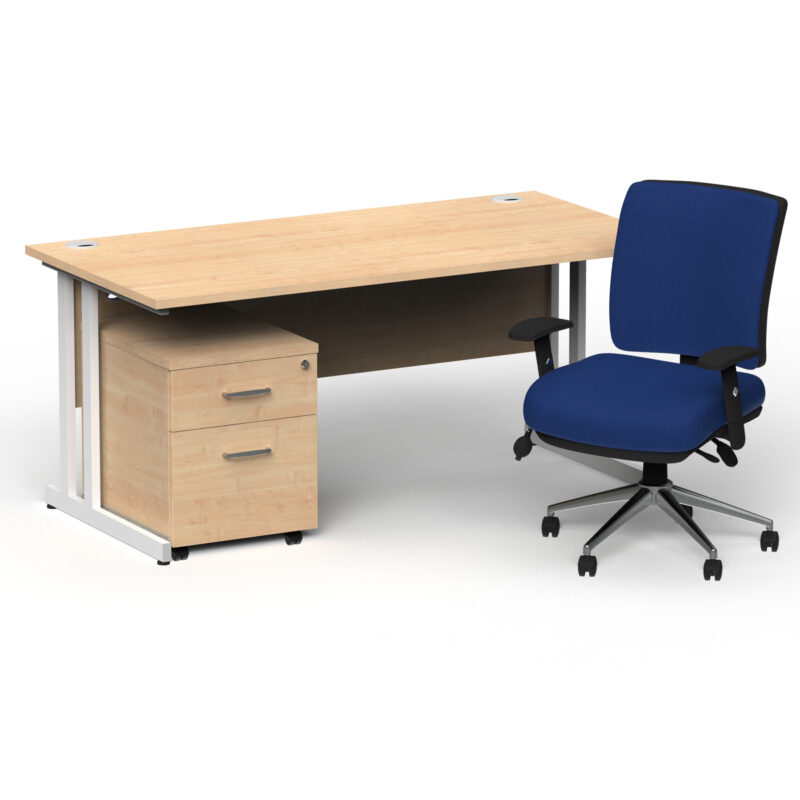 Impulse 1600mm Cantilever Straight Desk With Mobile Pedestal and Chiro Medium Back Blue Operator Chair - Image 27