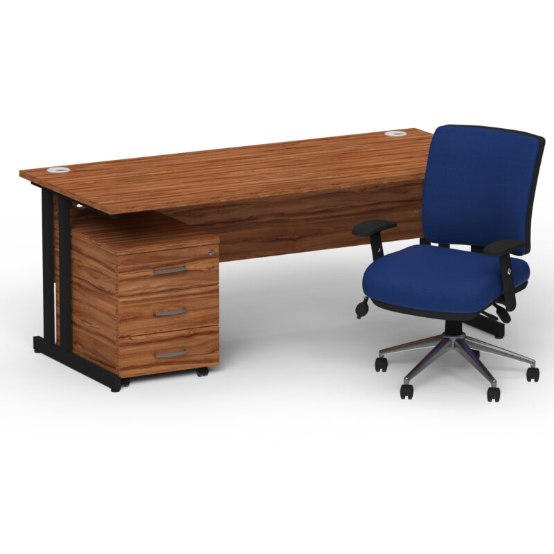 Impulse 1600mm Cantilever Straight Desk With Mobile Pedestal and Chiro Medium Back Blue Operator Chair - Image 67