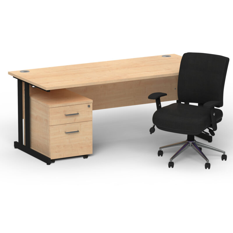 Impulse 1800mm Cantilever Straight Desk With Mobile Pedestal and Chiro Medium Back Black Operator Chair - Image 51