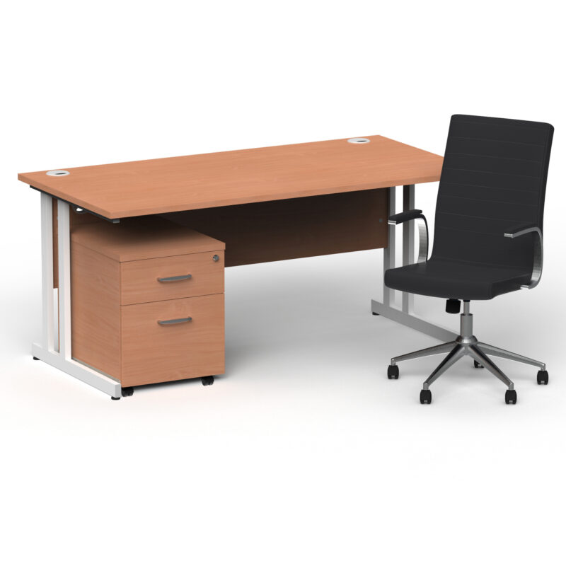 Impulse 1600mm Cantilever Straight Desk With Mobile Pedestal and Ezra Black Executive Chair - Image 25