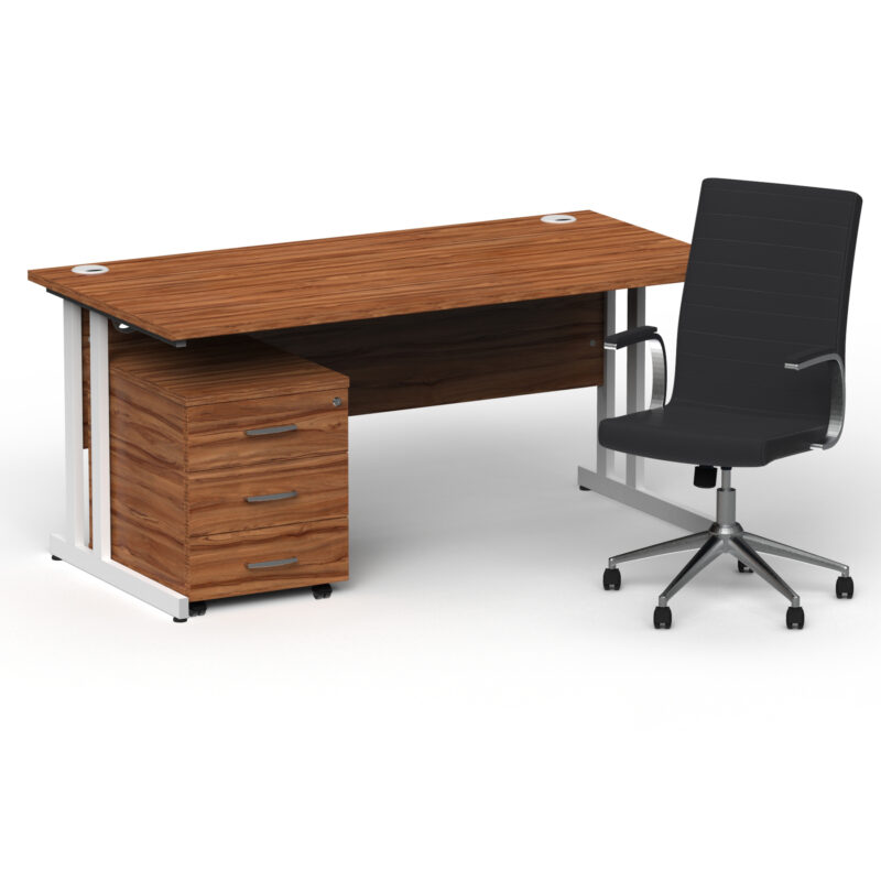 Impulse 1600mm Cantilever Straight Desk With Mobile Pedestal and Ezra Black Executive Chair - Image 43