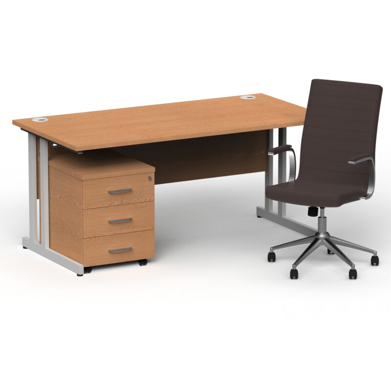 Impulse 1600mm Cantilever Straight Desk With Mobile Pedestal and Ezra Brown Executive Chair - Image 17