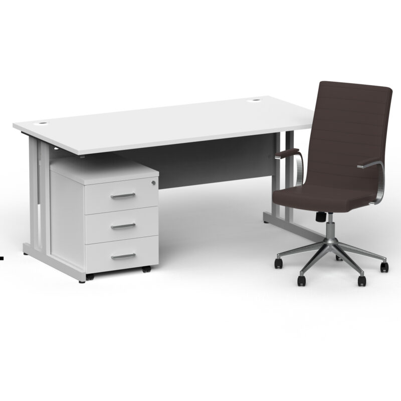 Impulse 1600mm Cantilever Straight Desk With Mobile Pedestal and Ezra Brown Executive Chair - Image 21