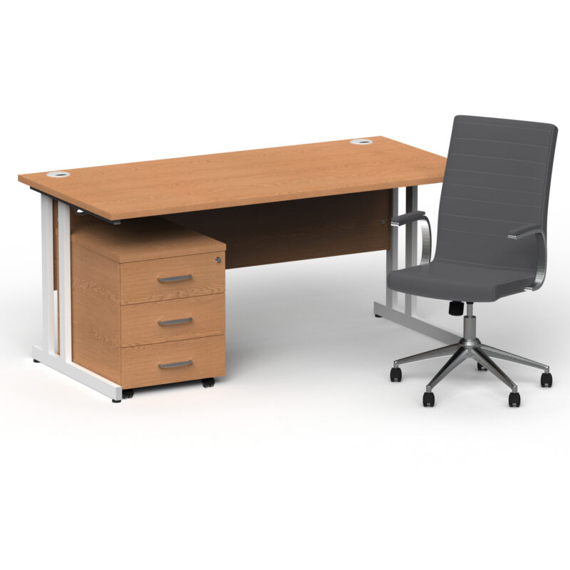 Impulse 1600mm Cantilever Straight Desk With Mobile Pedestal and Ezra Grey Executive Chair - Image 41