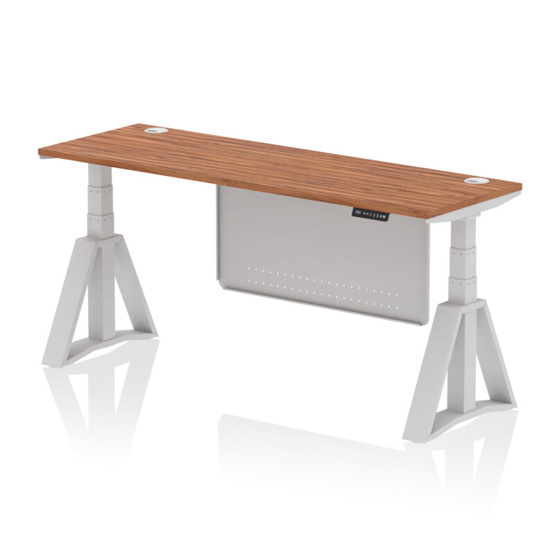 Air Height Adjustable Slimline Desk With Cable Ports With Steel Modesty Panel With Piste Foot - Image 8