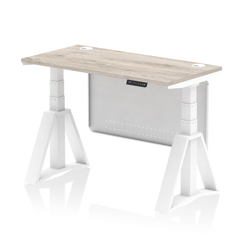 Air Height Adjustable Slimline Desk With Cable Ports With Steel Modesty Panel With Piste Foot - Image 45