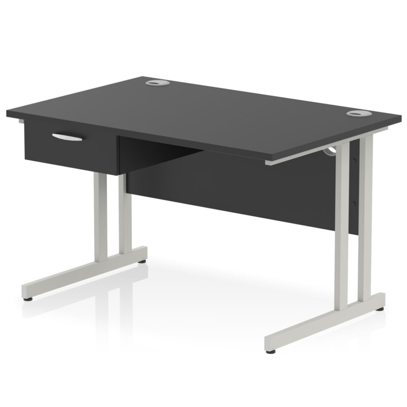 Impulse Cantilever Straight Desk Silver Frame With Single One Drawer Fixed Pedestal - Image 2