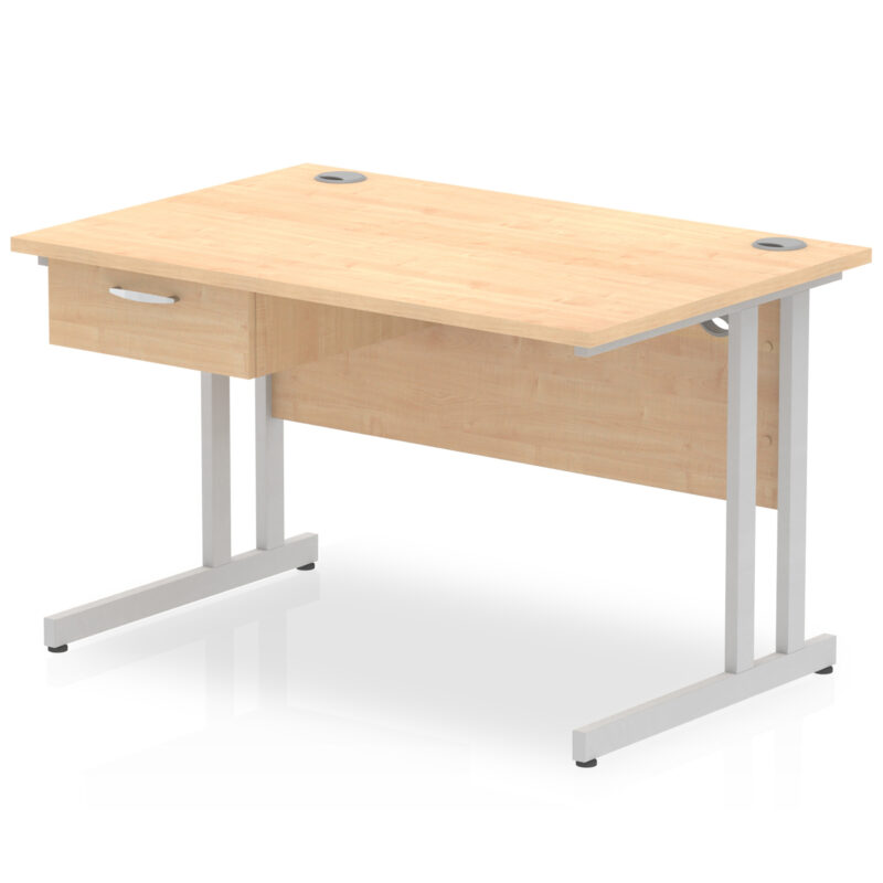Impulse Cantilever Straight Desk Silver Frame With Single One Drawer Fixed Pedestal - Image 4