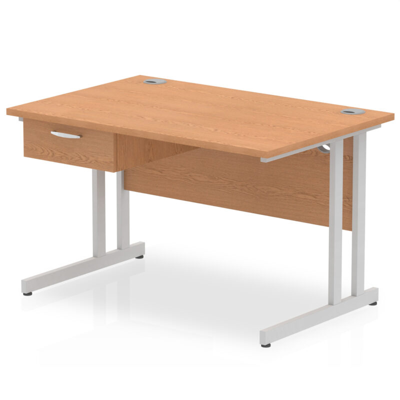 Impulse Cantilever Straight Desk Silver Frame With Single One Drawer Fixed Pedestal - Image 5