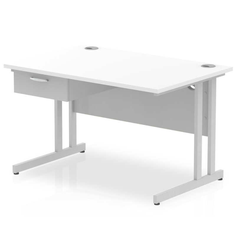 Impulse Cantilever Straight Desk Silver Frame With Single One Drawer Fixed Pedestal - Image 6