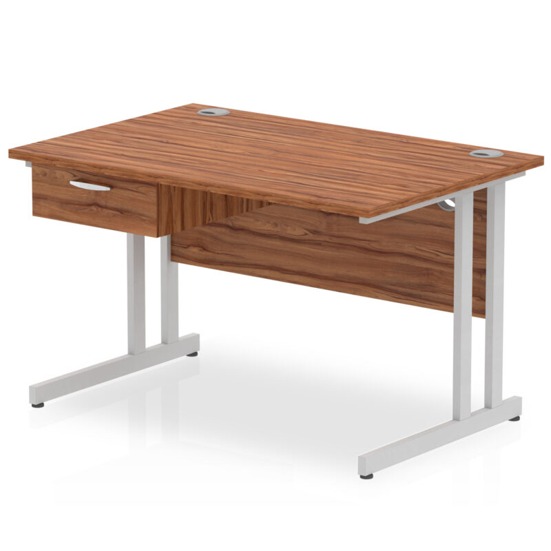 Impulse Cantilever Straight Desk Silver Frame With Single One Drawer Fixed Pedestal - Image 7