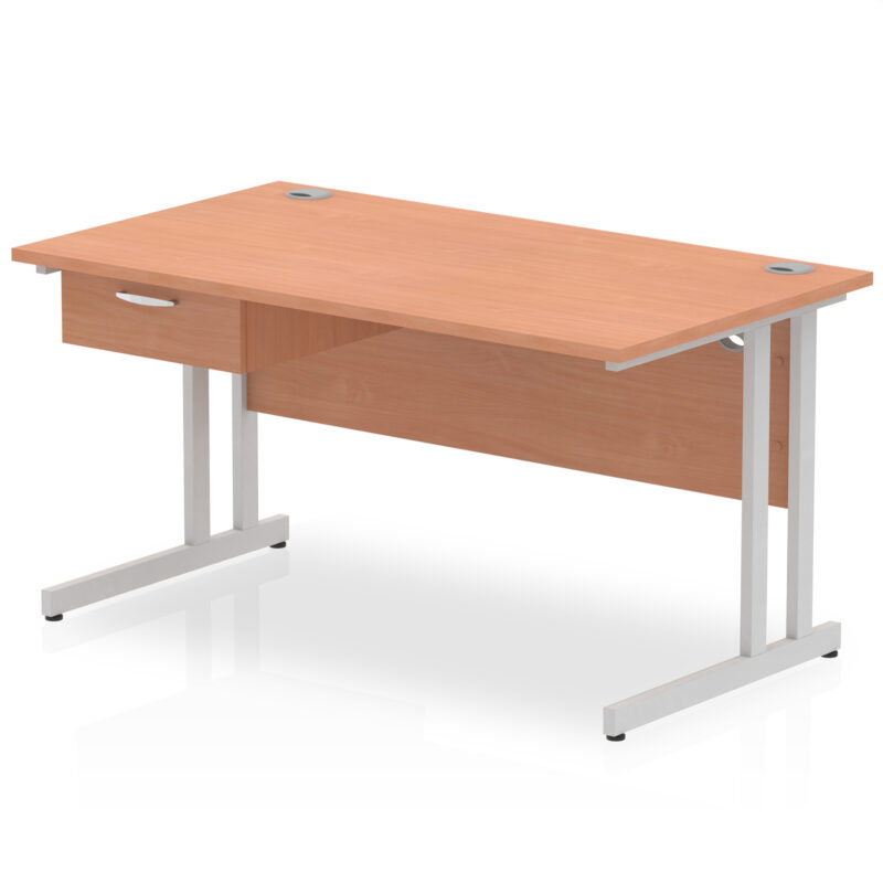 Impulse Cantilever Straight Desk Silver Frame With Single One Drawer Fixed Pedestal - Image 8
