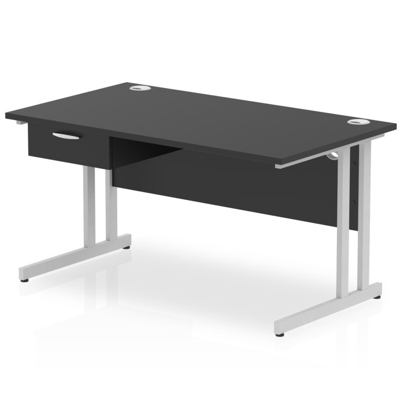 Impulse Cantilever Straight Desk Silver Frame With Single One Drawer Fixed Pedestal - Image 9