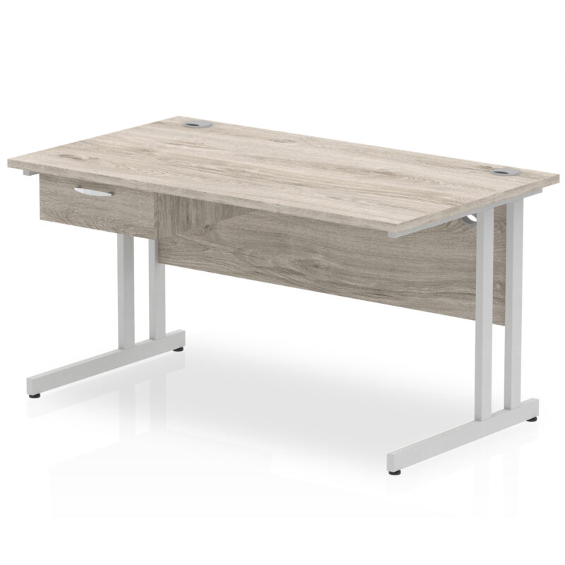 Impulse Cantilever Straight Desk Silver Frame With Single One Drawer Fixed Pedestal - Image 10