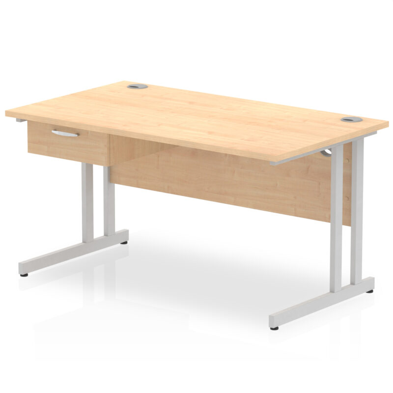Impulse Cantilever Straight Desk Silver Frame With Single One Drawer Fixed Pedestal - Image 11