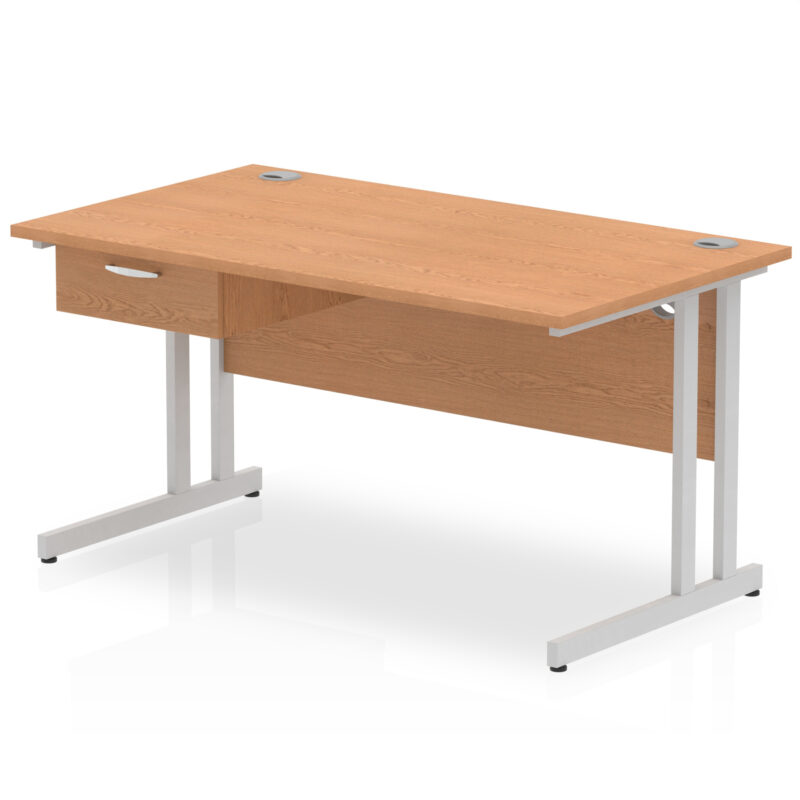 Impulse Cantilever Straight Desk Silver Frame With Single One Drawer Fixed Pedestal - Image 12