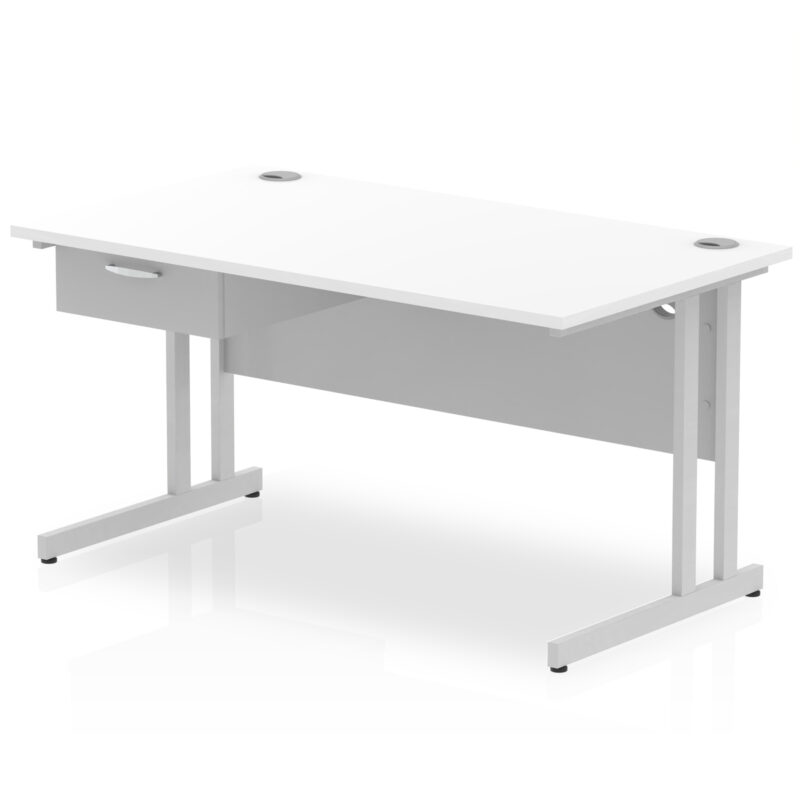 Impulse Cantilever Straight Desk Silver Frame With Single One Drawer Fixed Pedestal - Image 13