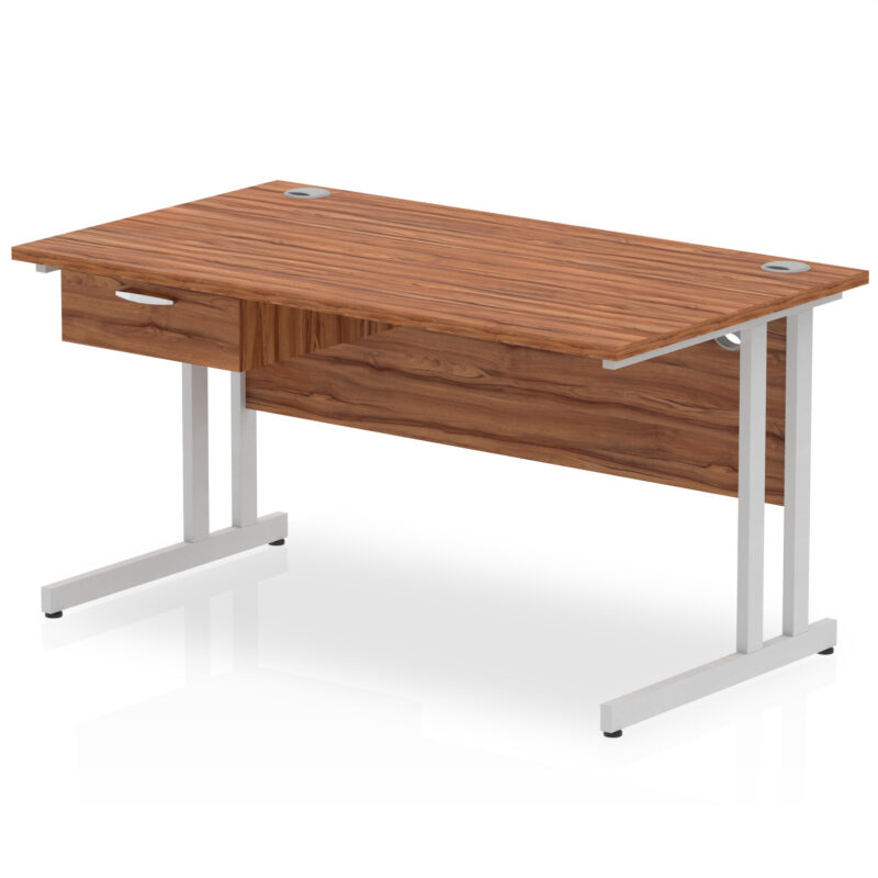 Impulse Cantilever Straight Desk Silver Frame With Single One Drawer Fixed Pedestal - Image 14