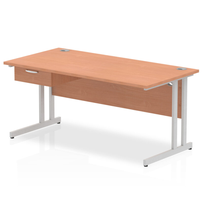 Impulse Cantilever Straight Desk Silver Frame With Single One Drawer Fixed Pedestal - Image 15
