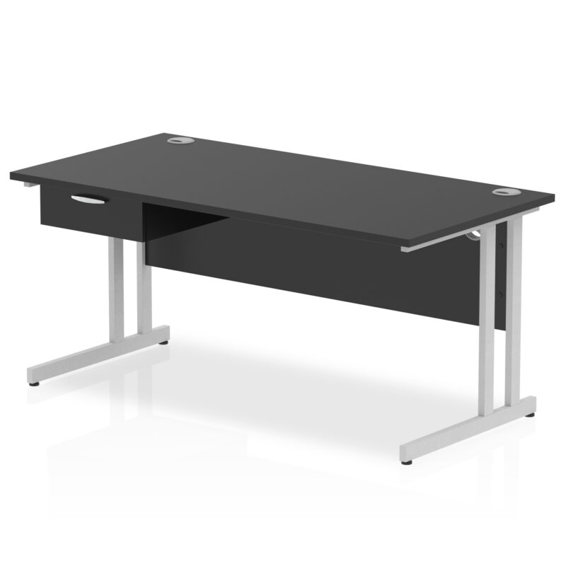 Impulse Cantilever Straight Desk Silver Frame With Single One Drawer Fixed Pedestal - Image 16