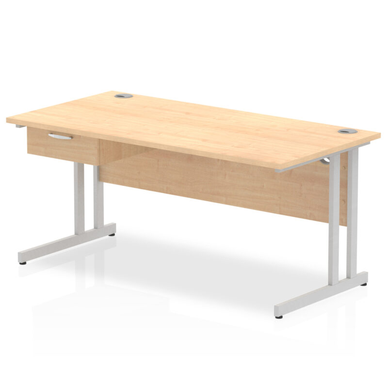 Impulse Cantilever Straight Desk Silver Frame With Single One Drawer Fixed Pedestal - Image 18