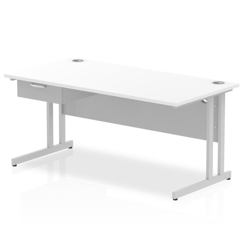 Impulse Cantilever Straight Desk Silver Frame With Single One Drawer Fixed Pedestal - Image 20