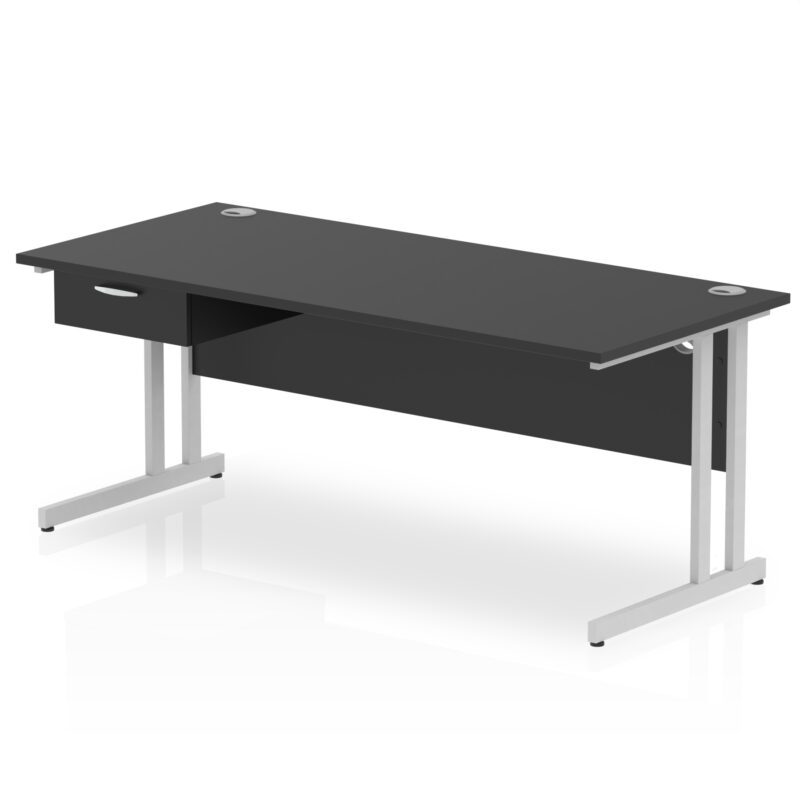 Impulse Cantilever Straight Desk Silver Frame With Single One Drawer Fixed Pedestal - Image 23