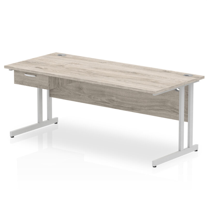 Impulse Cantilever Straight Desk Silver Frame With Single One Drawer Fixed Pedestal - Image 24