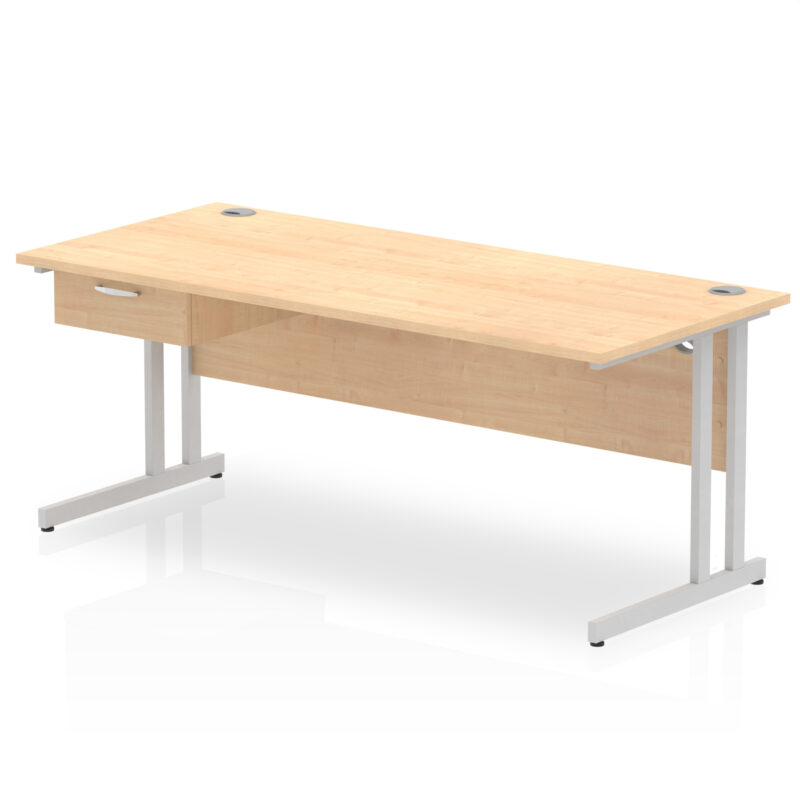 Impulse Cantilever Straight Desk Silver Frame With Single One Drawer Fixed Pedestal - Image 25