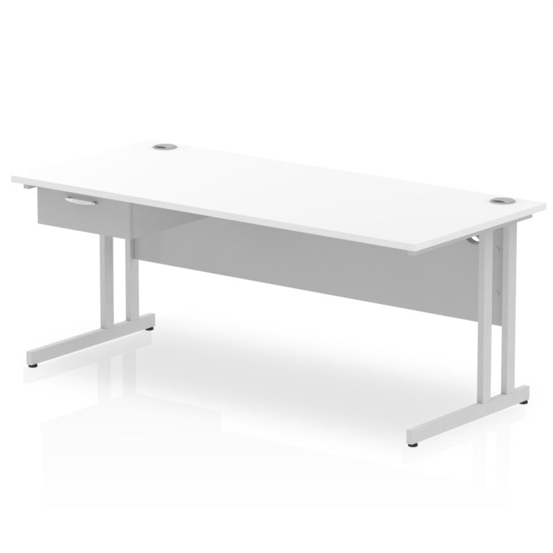 Impulse Cantilever Straight Desk Silver Frame With Single One Drawer Fixed Pedestal - Image 27