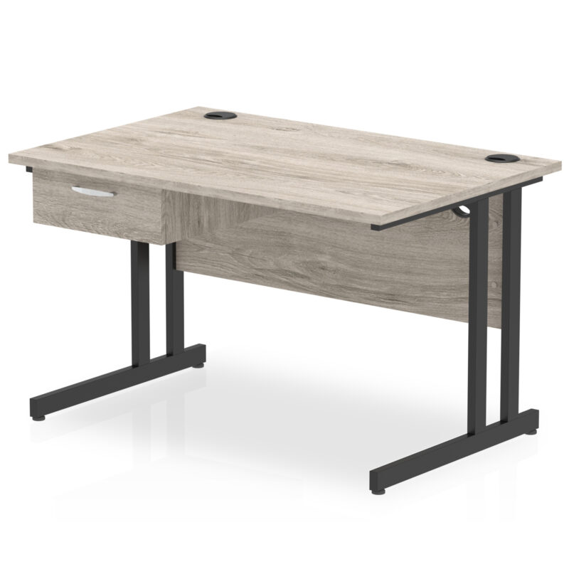Impulse Cantilever Straight Desk Black Frame With Single One Drawer Fixed Pedestal - Image 3
