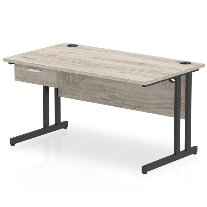 Impulse Cantilever Straight Desk Black Frame With Single One Drawer Fixed Pedestal - Image 10