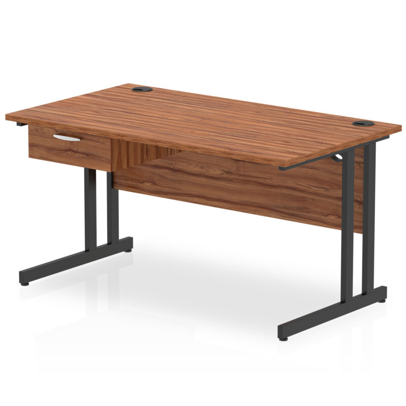Impulse Cantilever Straight Desk Black Frame With Single One Drawer Fixed Pedestal - Image 14