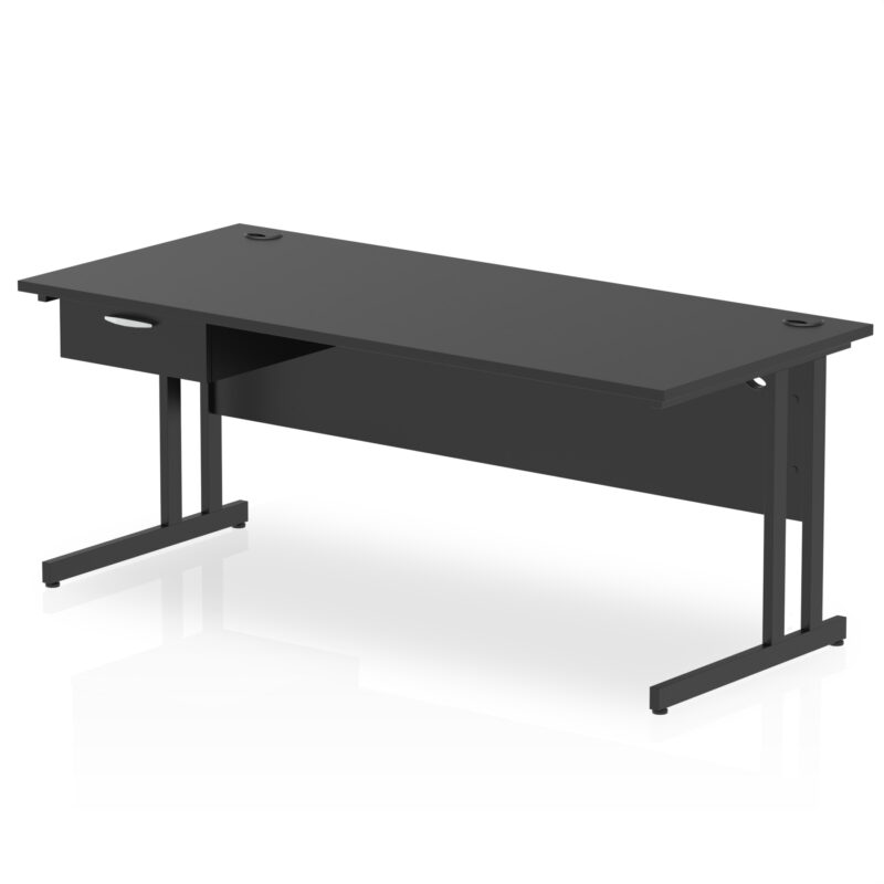Impulse Cantilever Straight Desk Black Frame With Single One Drawer Fixed Pedestal - Image 23