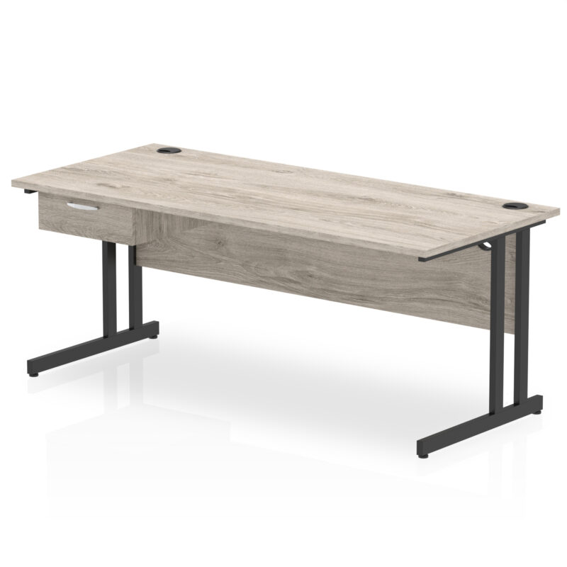 Impulse Cantilever Straight Desk Black Frame With Single One Drawer Fixed Pedestal - Image 24