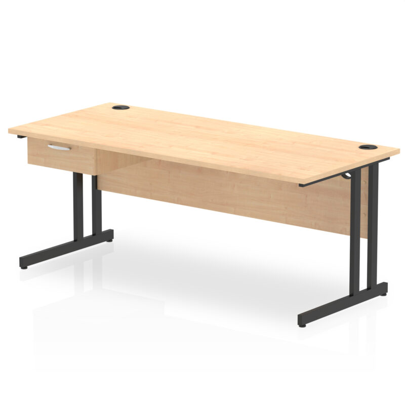 Impulse Cantilever Straight Desk Black Frame With Single One Drawer Fixed Pedestal - Image 25