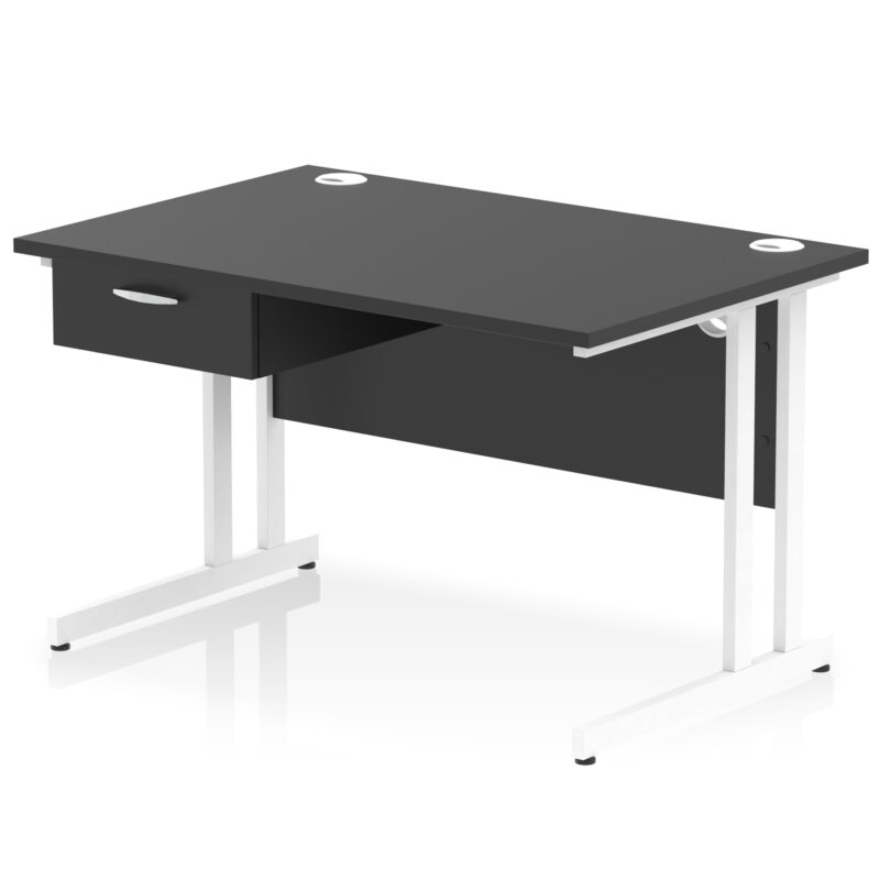 Impulse Cantilever Straight Desk White Frame With Single One Drawer Fixed Pedestal - Image 2