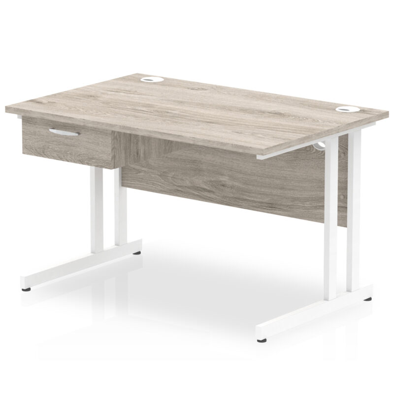 Impulse Cantilever Straight Desk White Frame With Single One Drawer Fixed Pedestal - Image 3