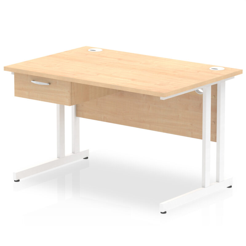 Impulse Cantilever Straight Desk White Frame With Single One Drawer Fixed Pedestal - Image 4