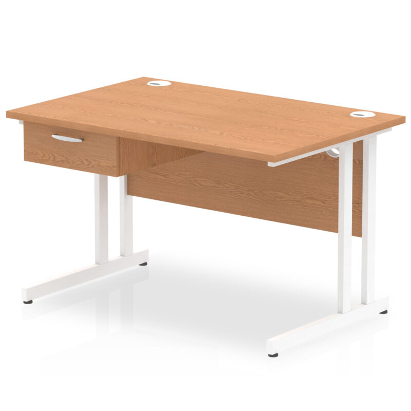 Impulse Cantilever Straight Desk White Frame With Single One Drawer Fixed Pedestal - Image 5